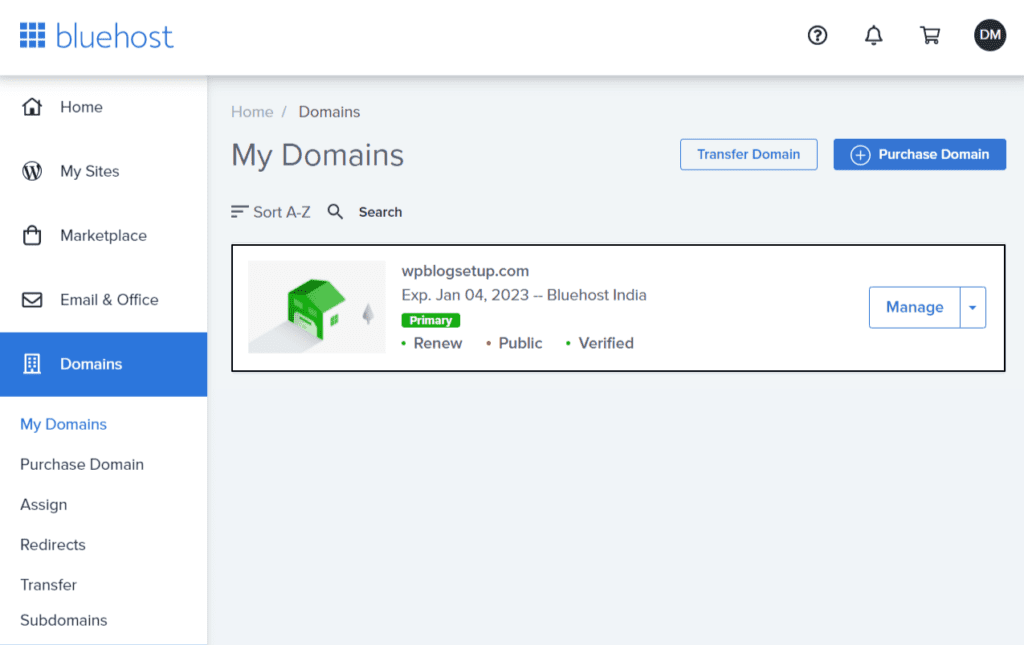 Connect Domain in Bluehost