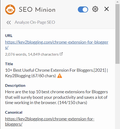 on page-analysis-on-SEO-minion