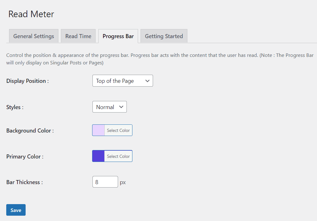 Progress bar settings