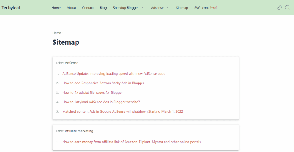 HTML Sitemap Techyleaf