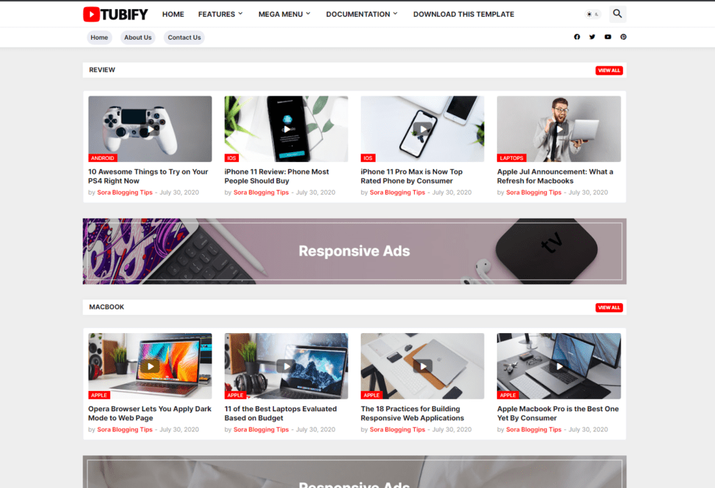 Tubify Video Blogger Template