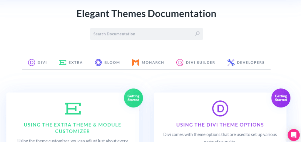 elegant themes documentation section