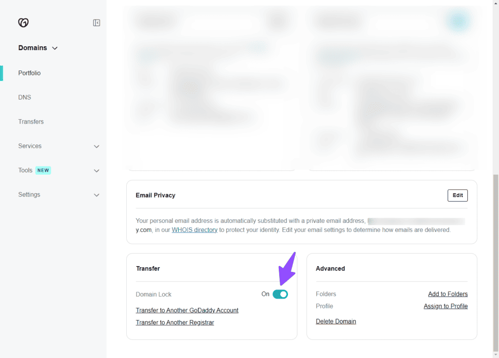 Domain lock settings